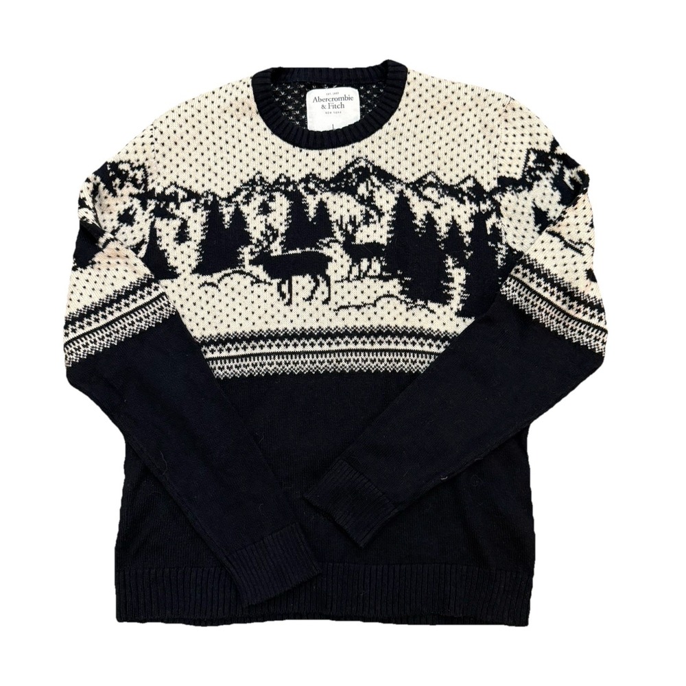 Abercrombie & Fitch Vtg. Deer Fair Isle Pullover Sweater Wool Blend Men's L